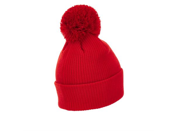 Snow PomPom Beanie RED JR Klassisk lue med stor dusk 